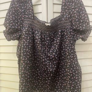 Lucky Brand Black Floral Puff Sleeve Blouse